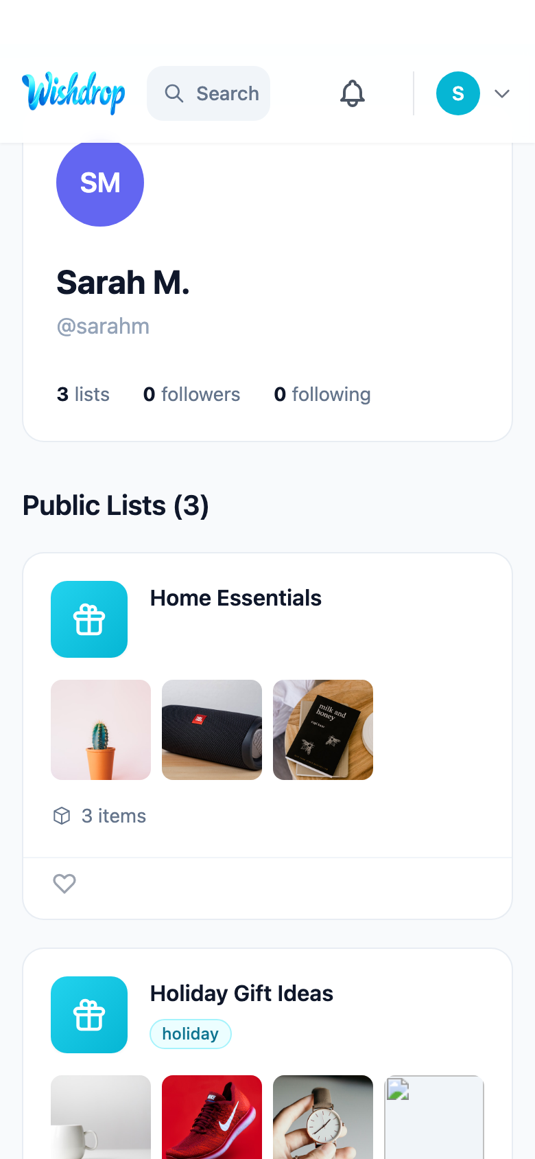Wishdrop discover page with trending products