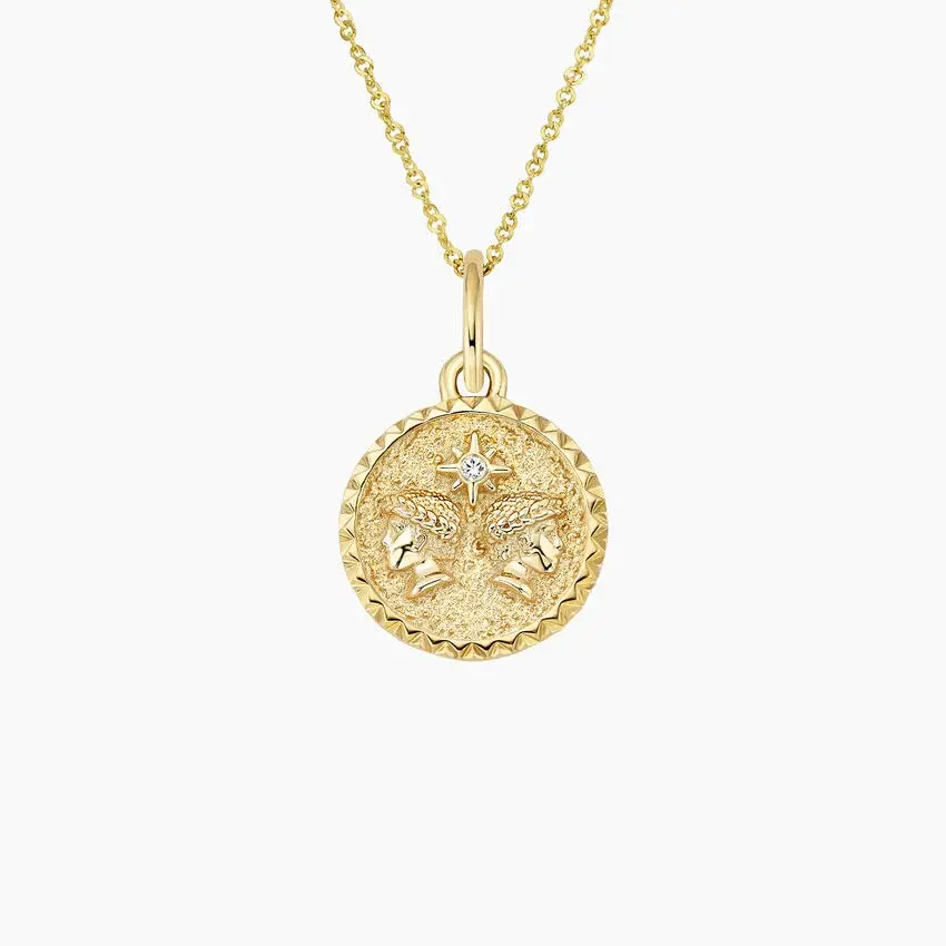 Mini Gemini Zodiac Diamond Medallion Necklace in 14K Yellow Gold