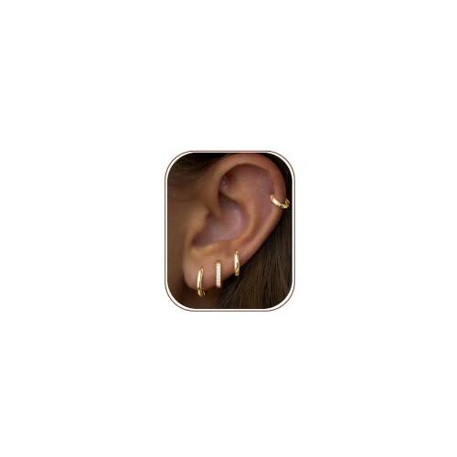 Small Gold Huggie Hoop Earrings Set for Women Men Hypoallergenic 14K Plated Stack Cartilage Earrings, Sterling Silver Multiple Piercing Lightweight Mini Thin Cute Dainty Trendy Jewelry Gifts for Women