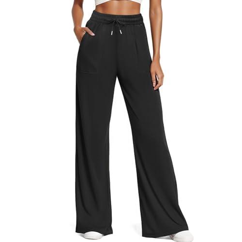 JEKAOYI Womens Casual Pants Lightweight Flowy Trousers with Drawstring | High Waisted; Loose Straight Leg; Breathable Fabric