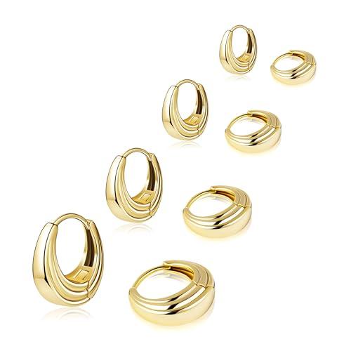 Small Gold Huggie Hoop Earrings Set for Women Men Hypoallergenic 14K Plated Stack Cartilage Earrings, Sterling Silver Multiple Piercing Lightweight Mini Thin Cute Dainty Trendy Jewelry Gifts for Women