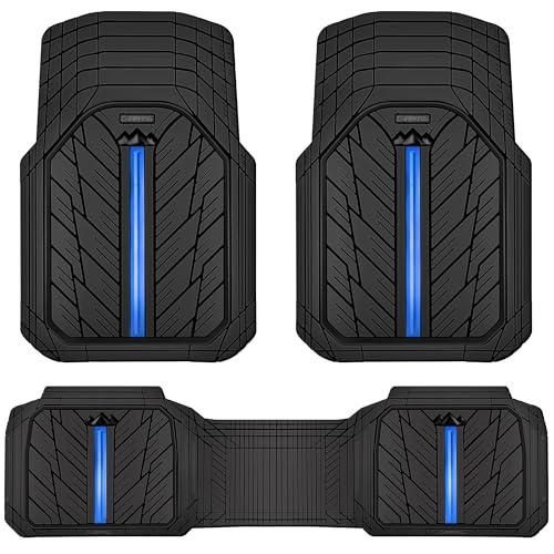 CAR PASS Rubber Floor Mats for Cars, Car Mats Full Sets DeepDish,Universal S~L Size Trim-to Fit Automotive Floor Mat for Truck Van SUV, Heavy Duty Waterproof All-Weather Floor liner Durable Black Blue