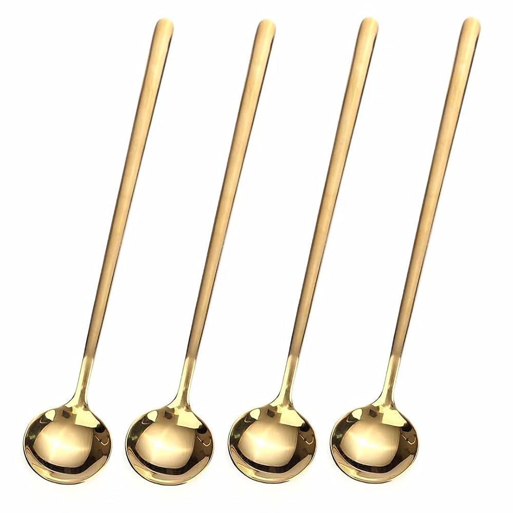 4 PCS 6.7 Inches Coffee Spoons, Stirring Spoons, Tea Spoons Long Handle, Teaspoons, Gold Spoons, Ice Tea Spoons, Long Spoons for Stirring, Espresso Spoons Stainless Steel
