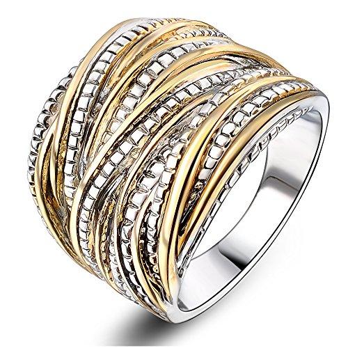Mytys 2 Tone Intertwined Crossover Statement Ring Fashion Chunky Band Rings for Women Wide Index Finger Rings Costume Jewelry