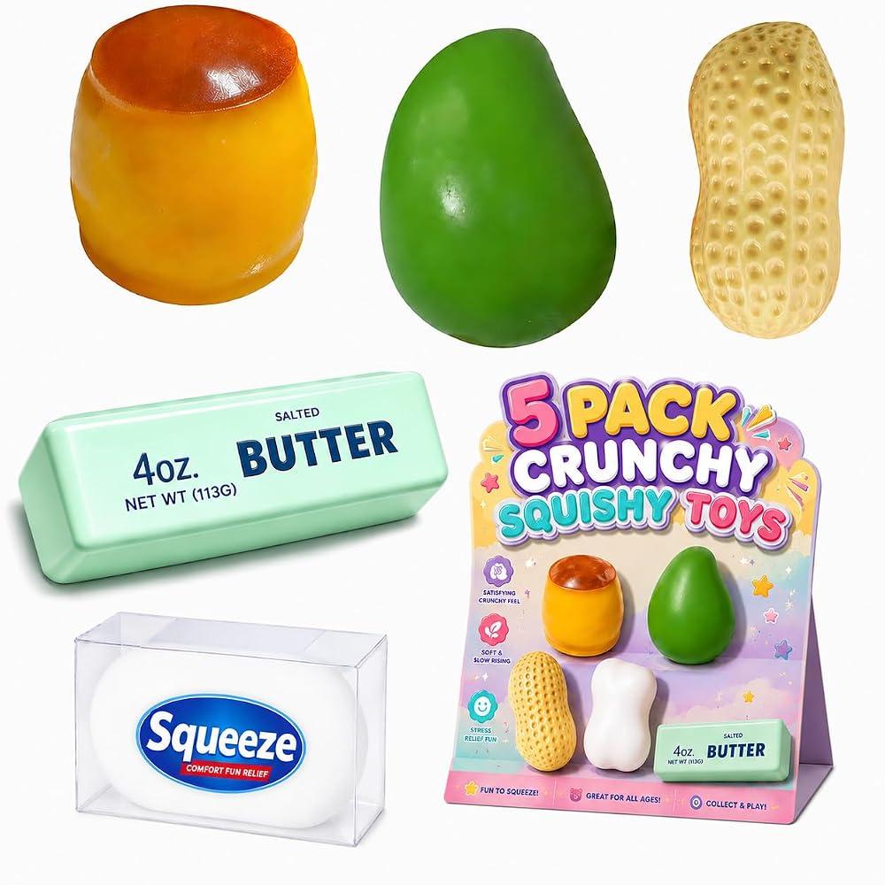 5 Pack Crunchy Squishy Asmr Squishies Feel, Crunchy Squeeze Stress Ball