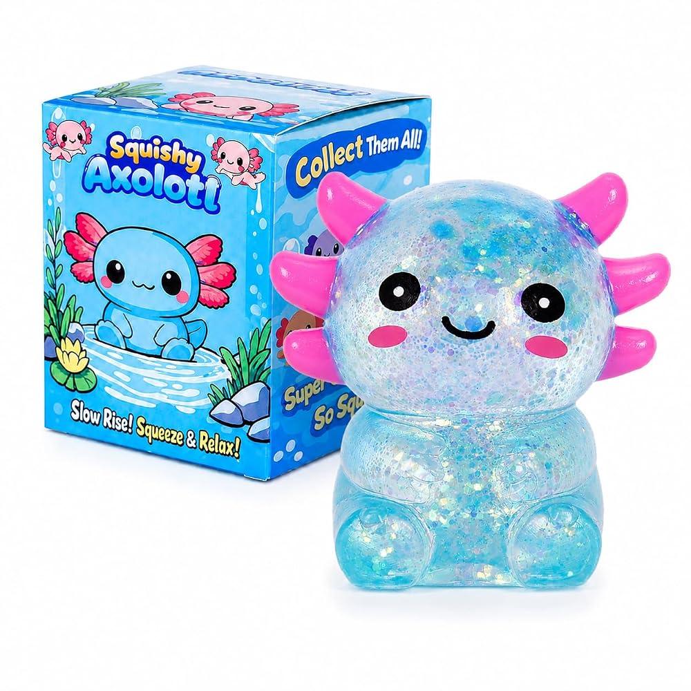 Axolotl Squishy Stress Ball, Soft TPR Squeeze Toy, Cute Axolotl Fidget Toy for Stress Relief, Anxiety Calming Sensory Toy for Kids Adults(Blue Seated Axolotl)