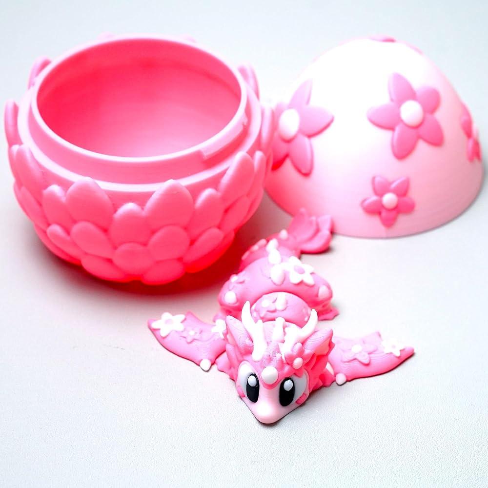 Colourful 3D Printed Dragon Egg,Little Dragon Inside Egg,Flexible Realistic Articulated Animal Fidget Toys,Mystery Figurines Gifts,Executive Desk Décor and Festival Collectible (Sakura)