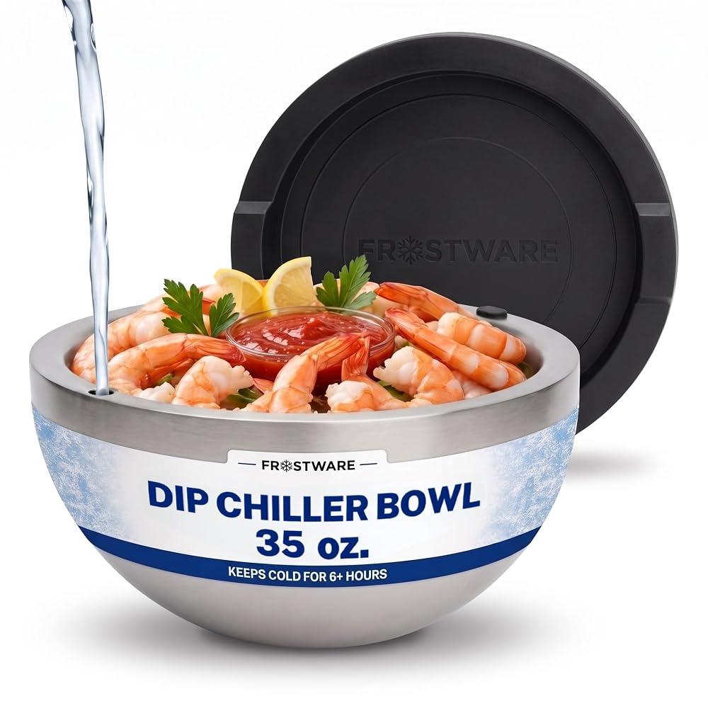Dip Chiller Bowl with Lid, 35 oz Insulated Cold Serving Bowl