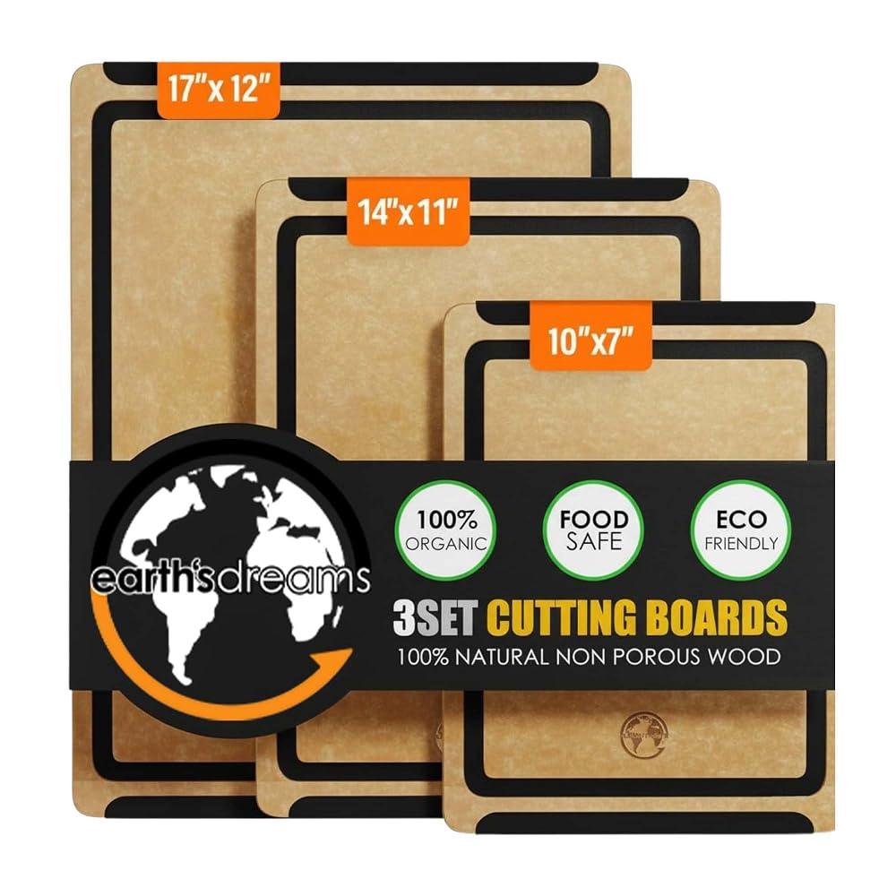 Composite Wood Cutting Board Set of 3, Built In Juice Groove
