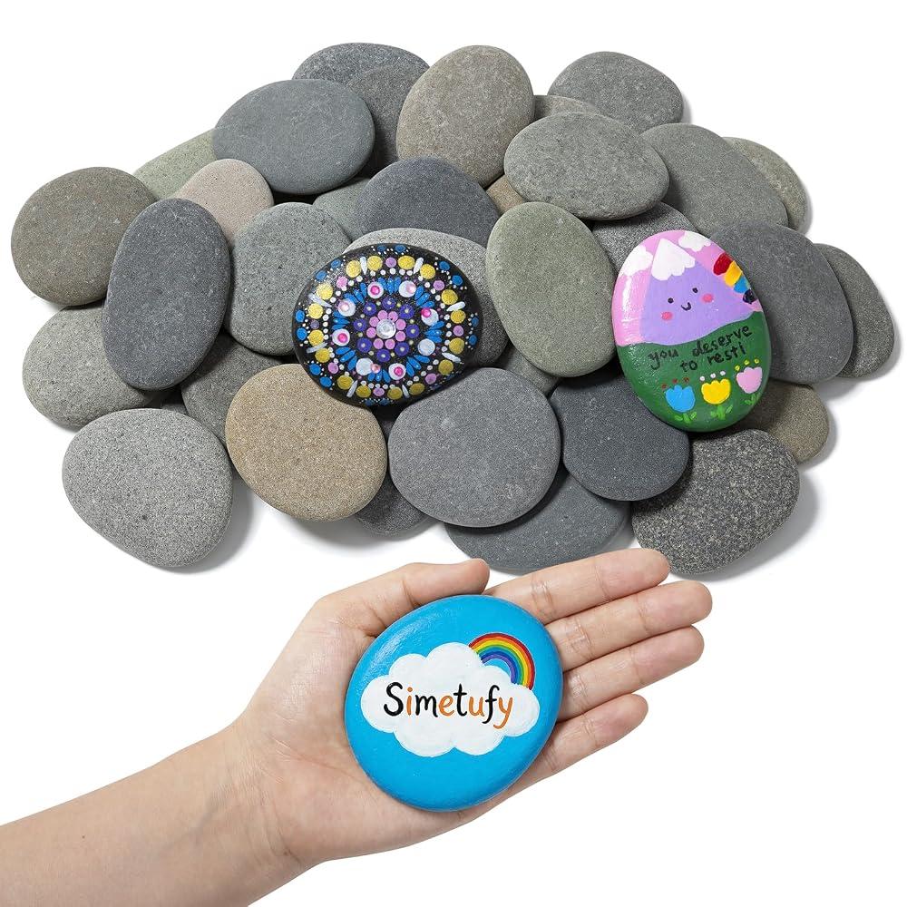 Simetufy 45Pcs 2"-3" Natural Flat River Painting Rocks, Smooth for Craft