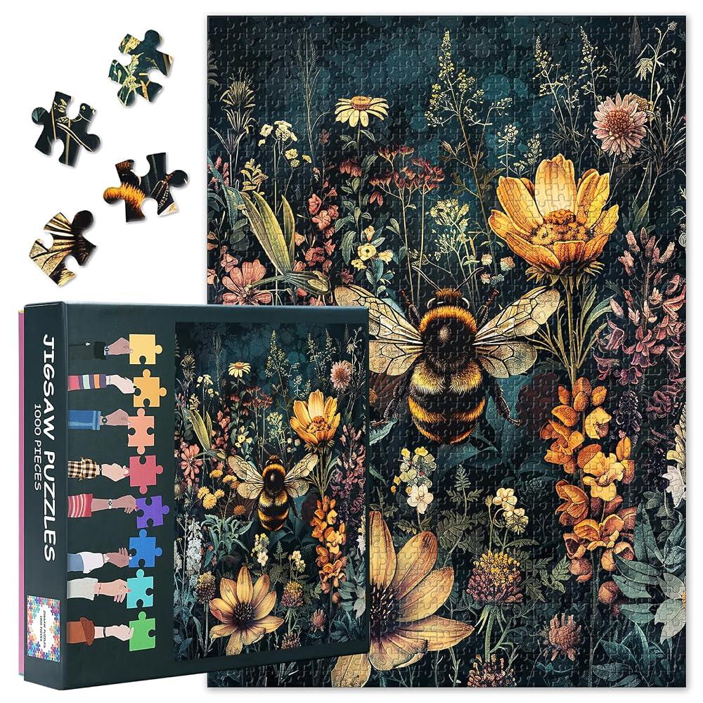 TUMOVO Wildflowers and Bumblebees 1000 Piece Puzzle for Adults, Retro