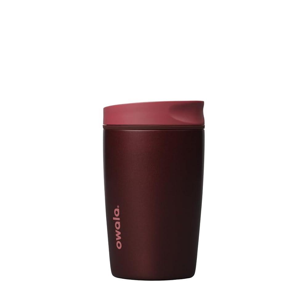 Owala SmoothSip Slider Insulated Stainless Steel Coffee Tumbler, Reusable Iced Coffee Cup, Hot Coffee Travel Mug, BPA Free 12 oz, Black Cherry