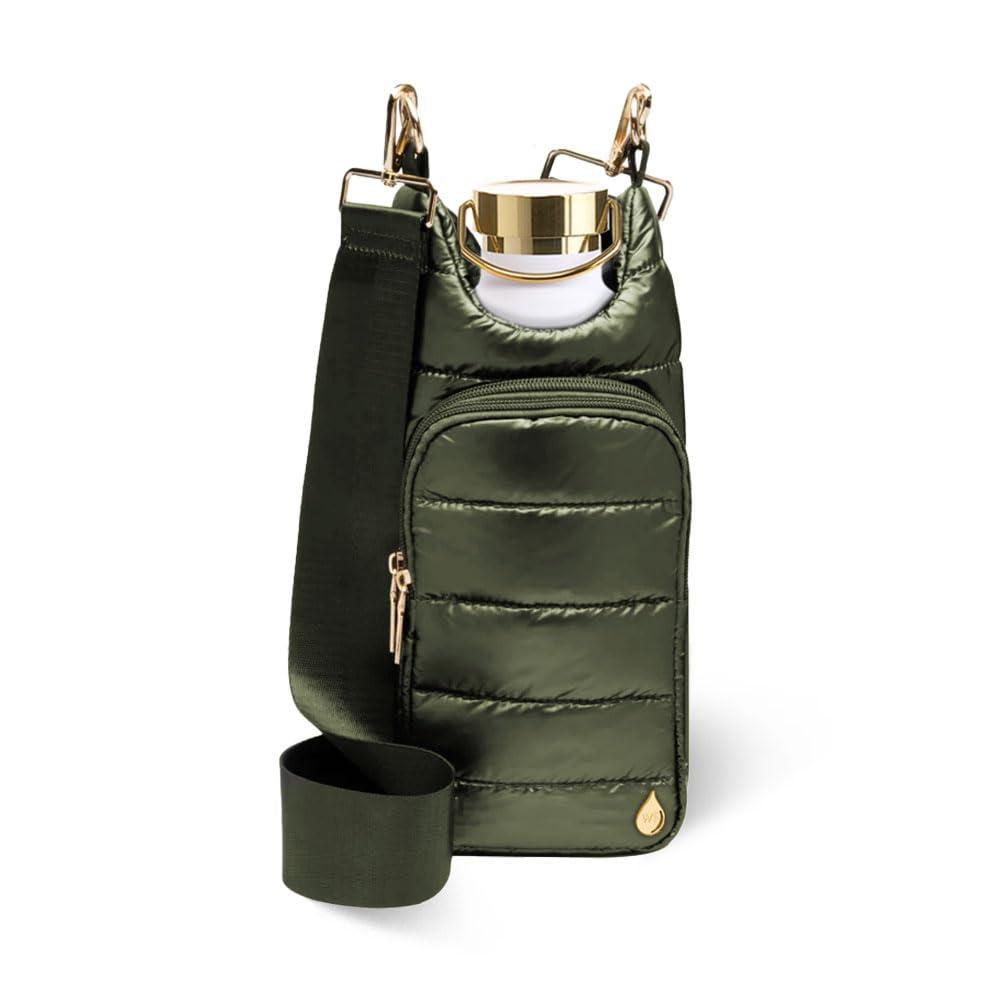 WanderFull Crossbody HydroBag | Quilted Water Bottle Carrier & Strap Stylish Puffer Tote for