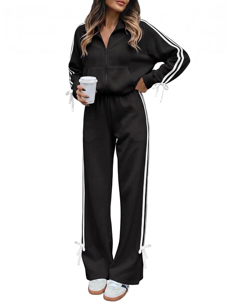 Fisoew Womens 2 Piece Outfits Sweatsuits Zip Up Tracksuit Pants Set