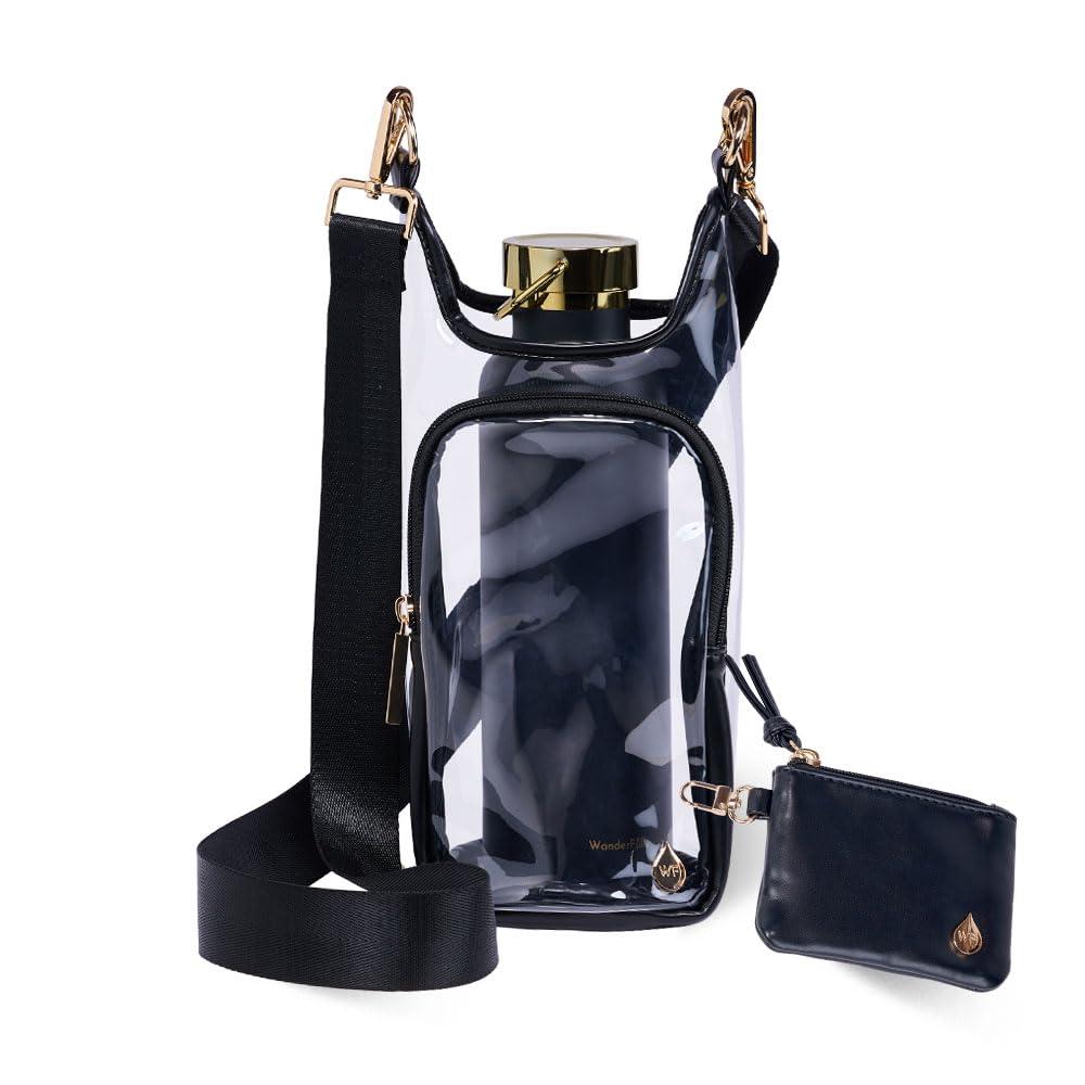 WanderFull® Clear Stadium HydroBag® Hands-Free Crossbody 32 Oz Water Bottle Carrier w/Phone Pocket & Adjustable Strap