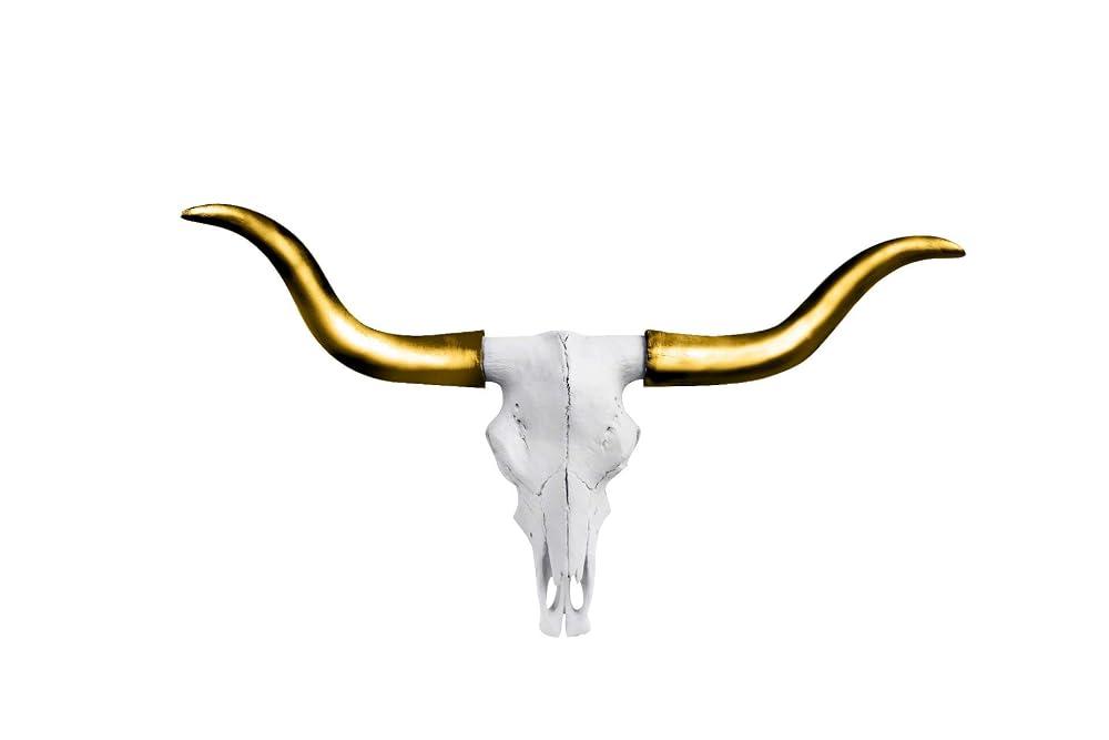 Wallcharmers Longhorn Wall Decor, White + Gold, Faux Taxidermy, for Console