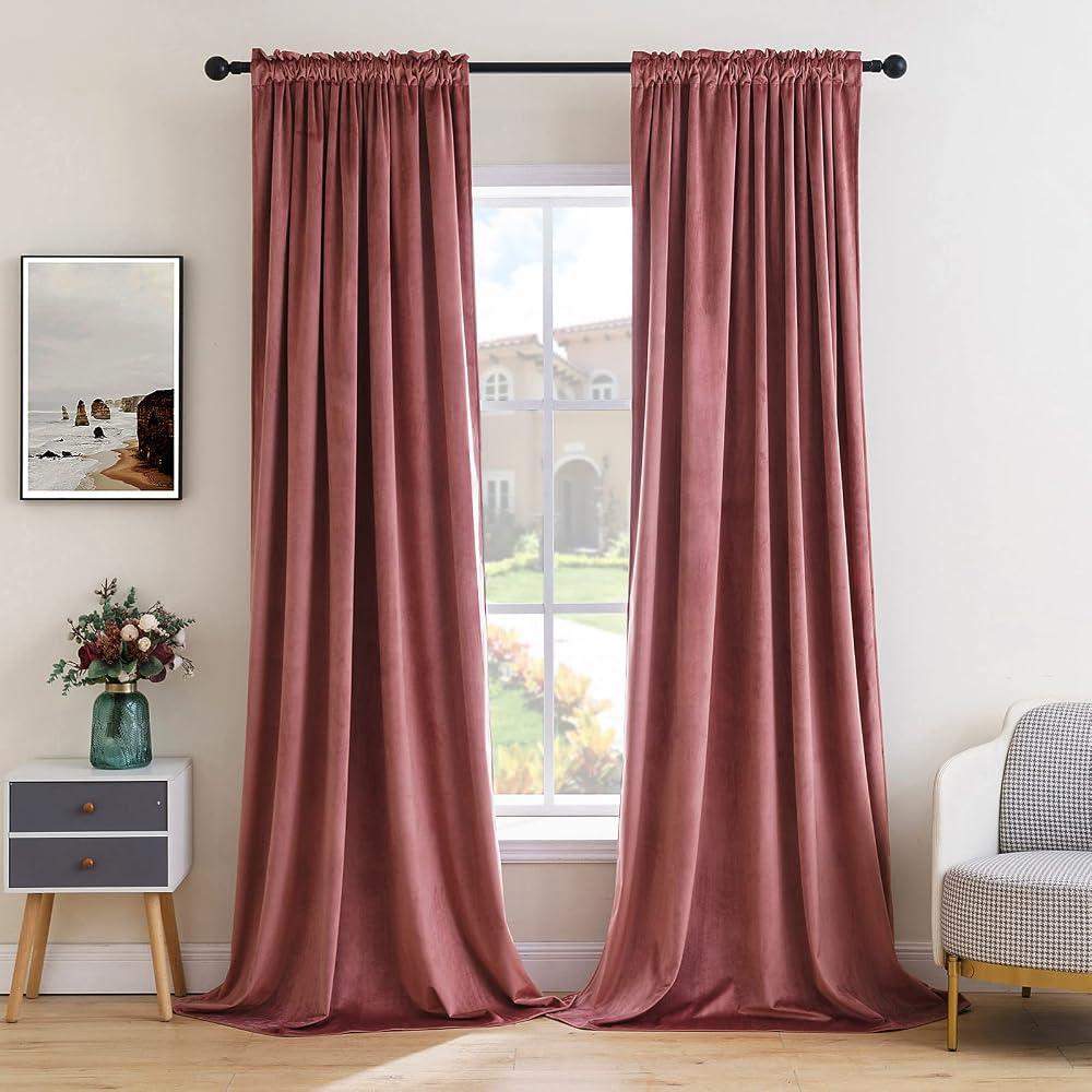 MIULEE Dusty Rose Pink Velvet Room Darkening Curtains for Bedroom W52xL108