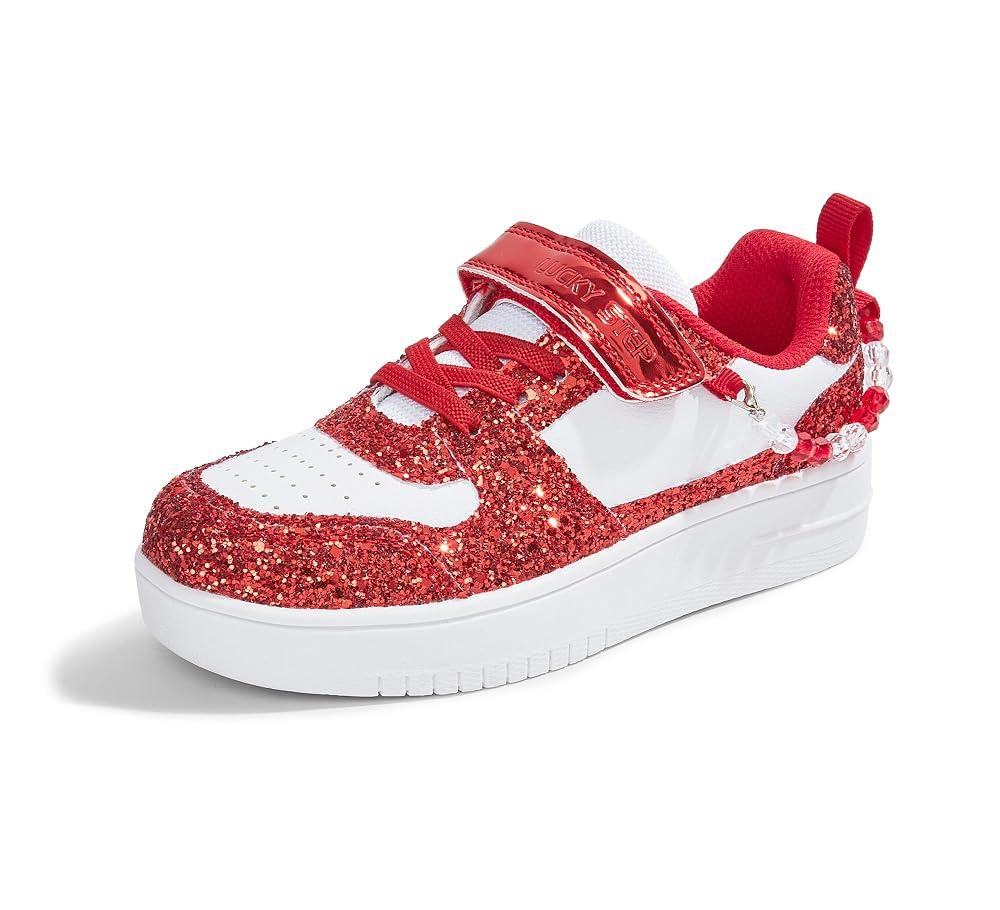 LUCKY STEP Girl's Glitter Hook and Loop Sneakers Slip On