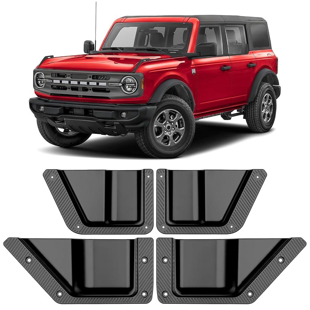 4PCS Door Storage Pockets for Ford Bronco 2021 2022 2023 2024 2025 2026 Accessories Front and Rear Door Side Box Cup Holder Organizer Interior Expansion Frame Trim Black (Not for Sport)