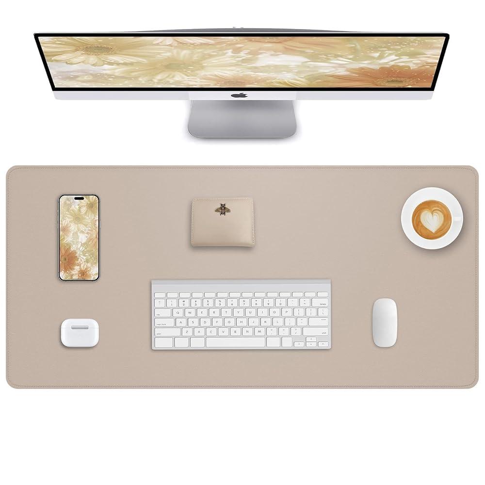 Leather Desk Pad Protector, Beige, 31.5" x 15.7",Office Desk Mat