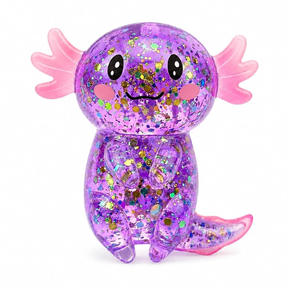 Axolotl Squishy Toys for Stress Relief, Shiny Axolotl Squishy Toys, Soft Sensory Fidget Squeeze Toy with Long Tail Design, Not Easy to Fall Off for Kids Boys Girls and Adults(Purple)
