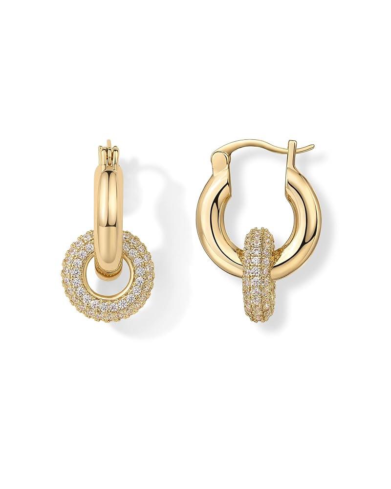 PAVOI 14K Gold Plated Convertible Chunky CZ Huggie Hoop Earrings for Women
