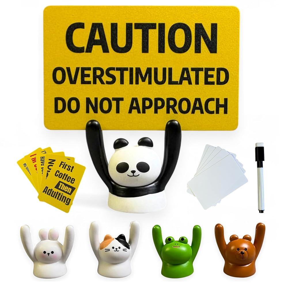 Funny Office Desk Sign Set,5 Animal Holders, 5 Double-Sided Quote Cards (10 Designs), 5 Blank Cards and Dry-Erase Marker, Cute Office Decor and Coworker Gift