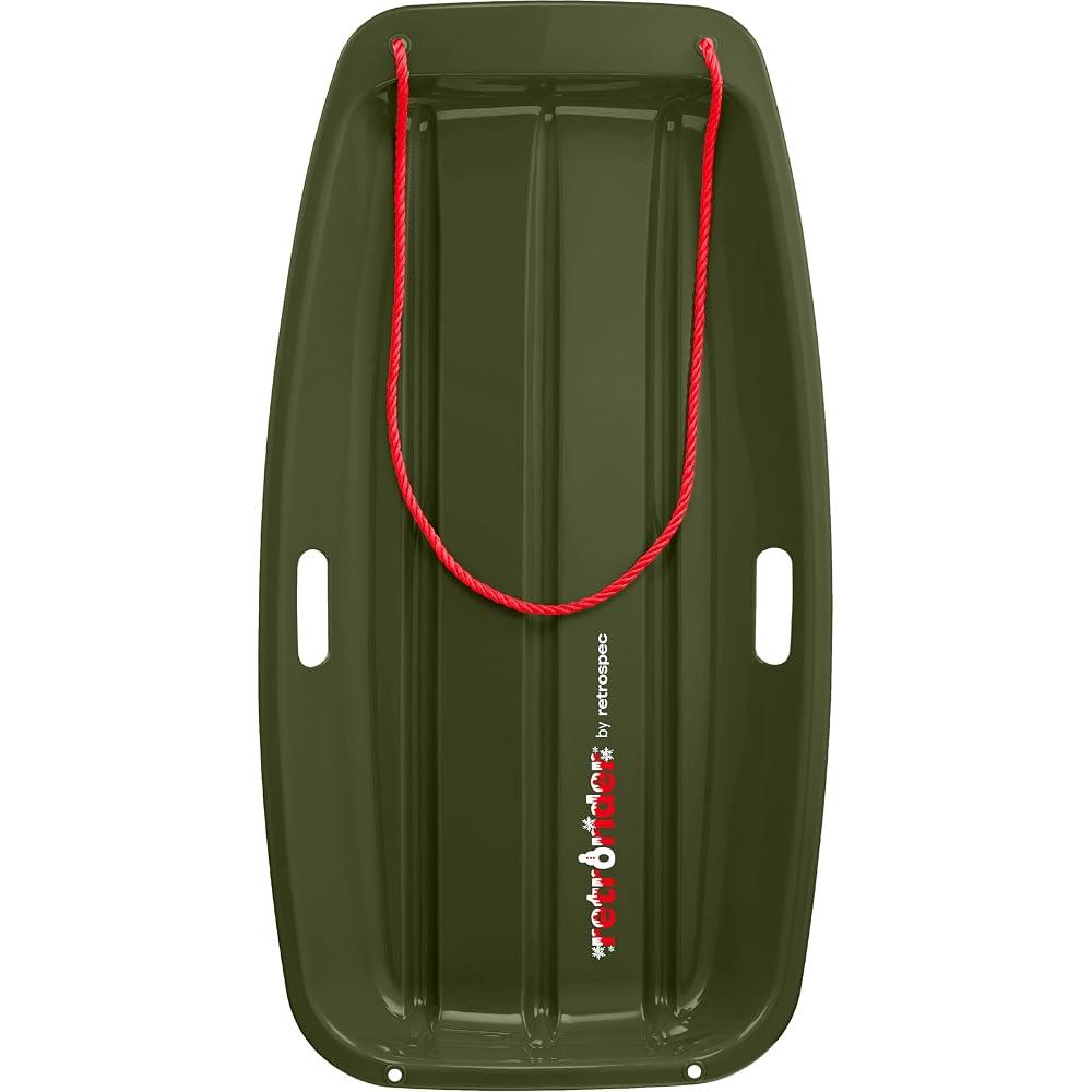 Retrospec Retrorider Plastic Snow Sled – Toboggan Style with Pull Rope, Cold-Resistant Coating, and Hard Bottom for Smooth Downhill Rides – Available for Kids and Adults