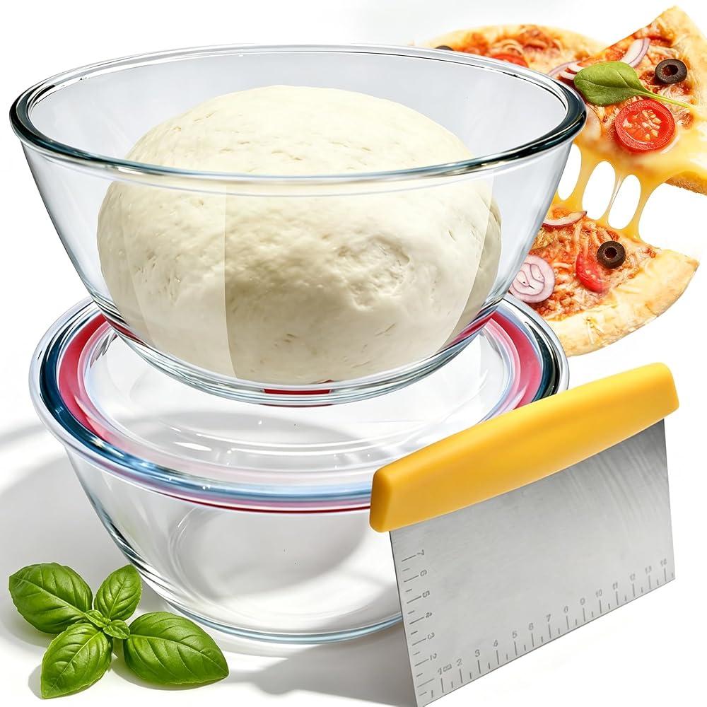 2 Pack Pizza Dough Proofing Container, 2000ML Glass Proofing Box with Clear Airtight Lid, Stackable Fermentation Storage for Dough Balls & Bread, Includes Cutter