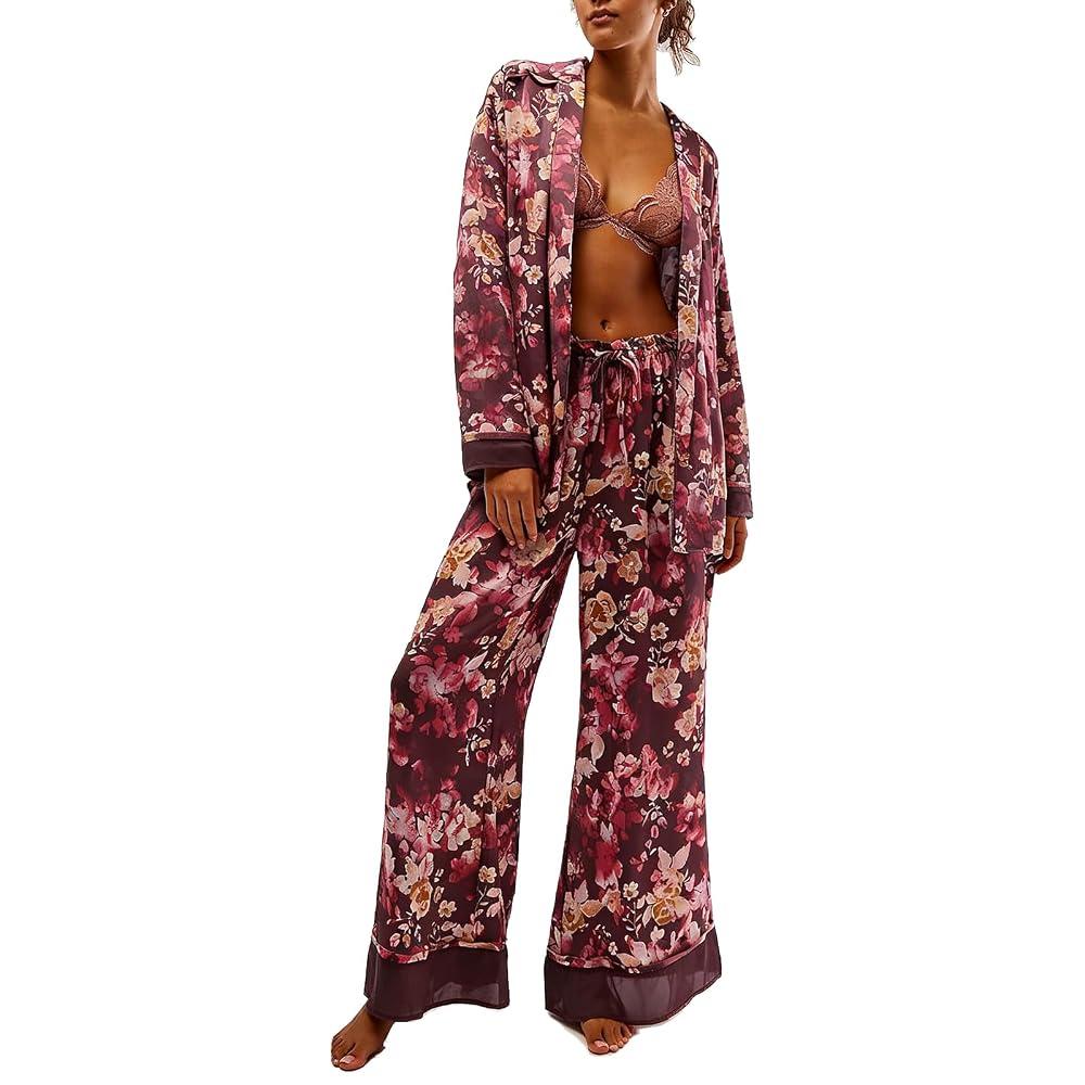 Women Satin Pajama Sets Floral Silk Pajamas Pj Set