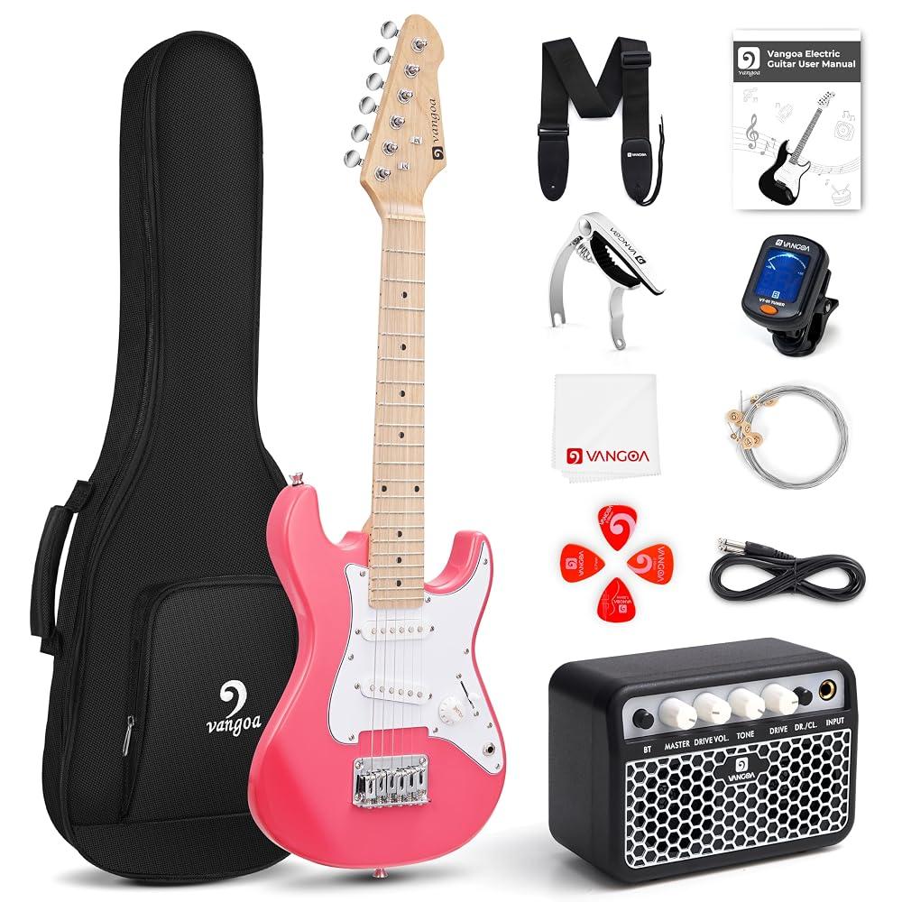 Vangoa 30 Inch Electric Guitar for Beginner Kit with Amp, Bag, Strap, Extra Strings, Capo, Tuner, Picks, Cable (Pink)
