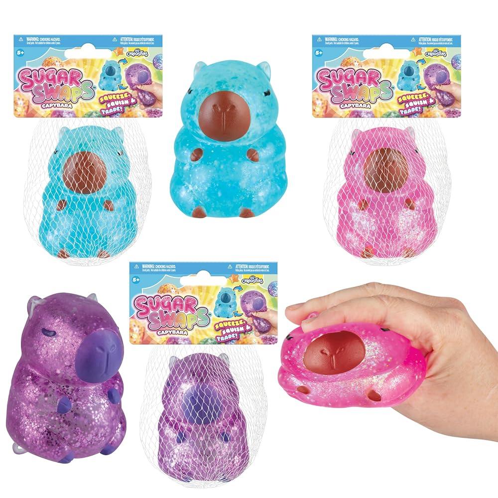 ORB Sugar Swaps Sparklee Capybara Squishy Toy Mega 3 Pack - Cute, Sparkly, Squishy Capybara Squishies to Squeeze and Smoosh - Fun Stress Ball Toys - Sensory and Fidget Capybaras for Kids and Adults