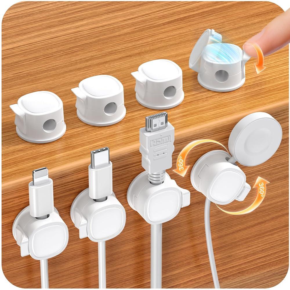 8 Pack 360° Rotatable Cable Clips Cord Organizer,Desk Cable Management Accessory,Cord Clips,Adhesive USB Wire Holder Keeper Organizer Home Office Desk Phone Car Wall Desktop Nightstand Cable Organizer
